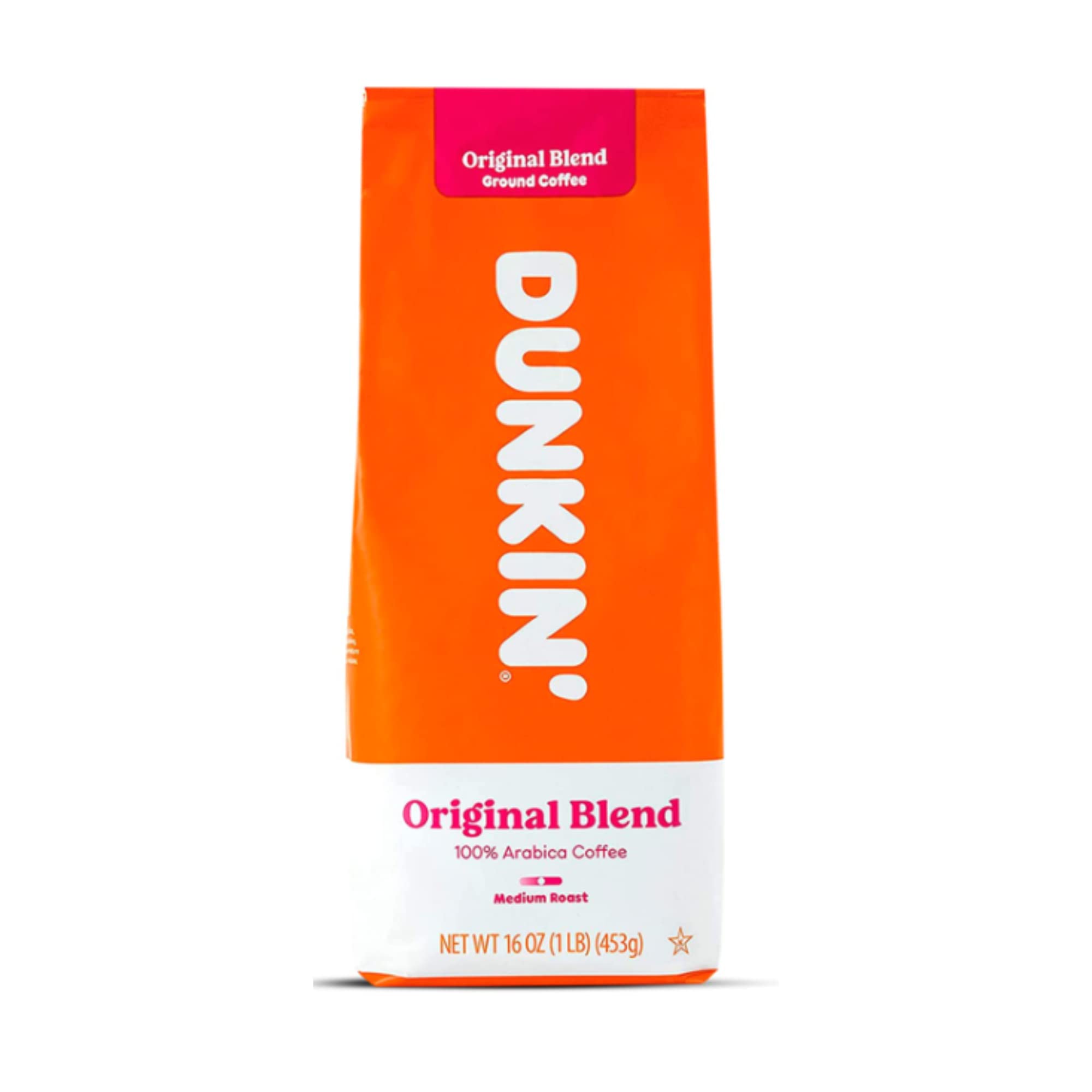 Dunkin' 16 oz bag front packaging showing brand and blend for reliable everyday flavor