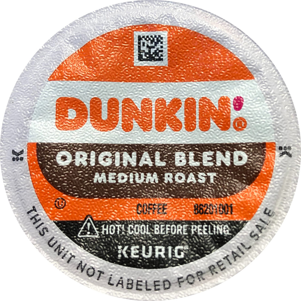 Dunkin' front packaging showing 16-count box, convenient single-serve brewing