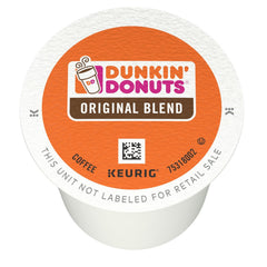 Dunkin' front packaging of 32 K-Cup pods showing convenience and consistent flavor