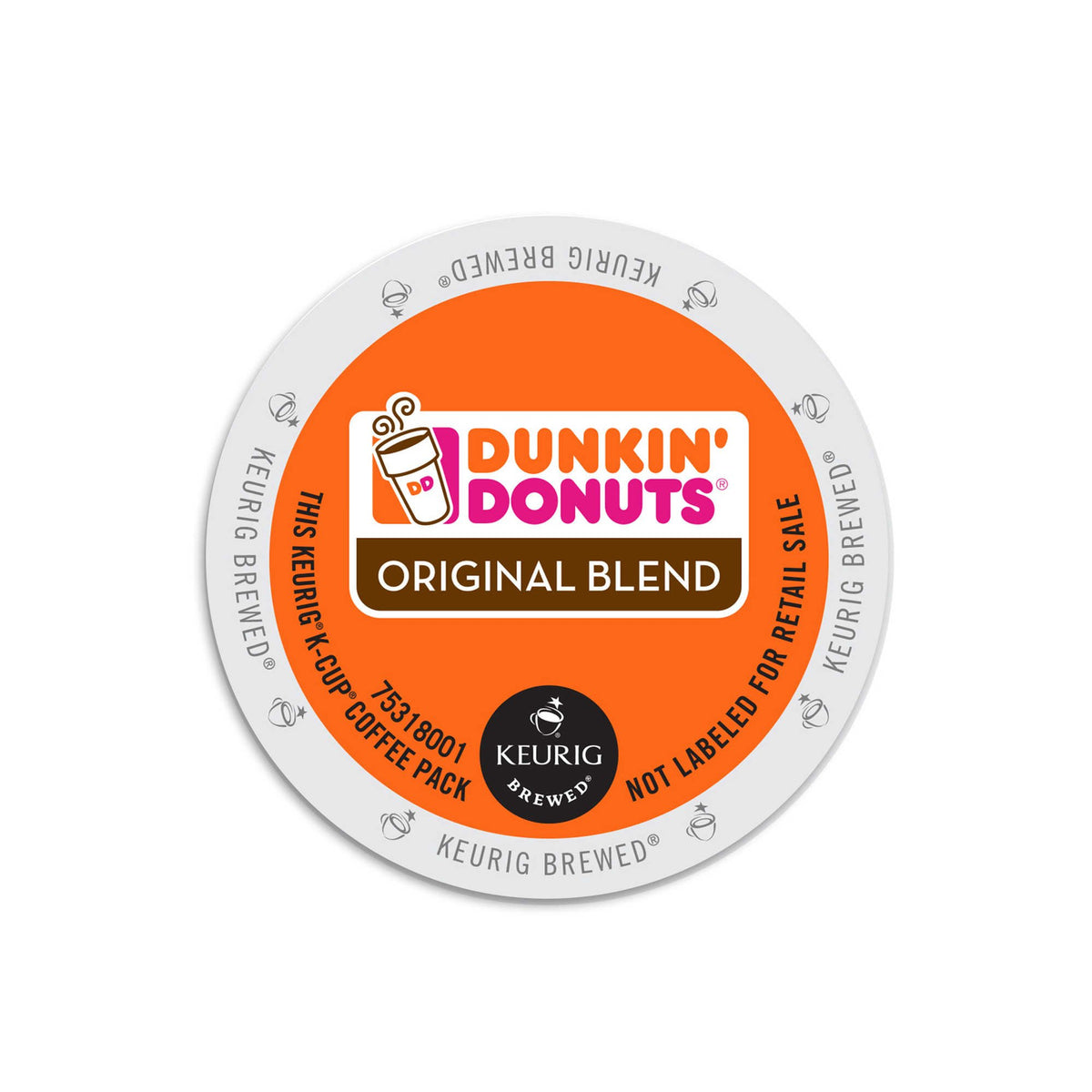 Dunkin' front packaging shot showing pods and convenient 96-count supply