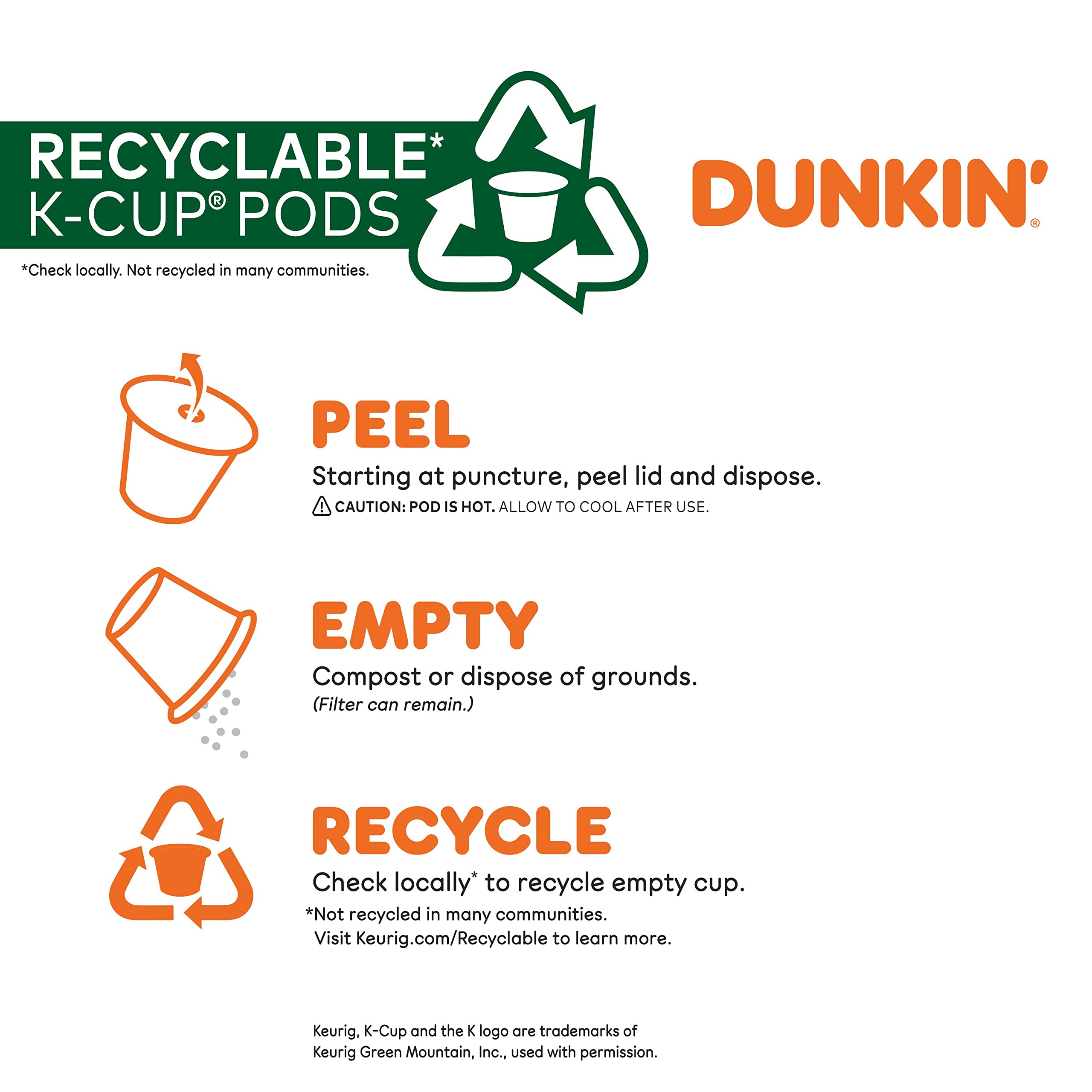 Dunkin' K-Cup pod close-up revealing foil seal and pod shape for easy brewing