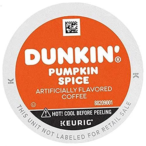 Dunkin' box front showing pumpkin spice branding and seasonal appeal