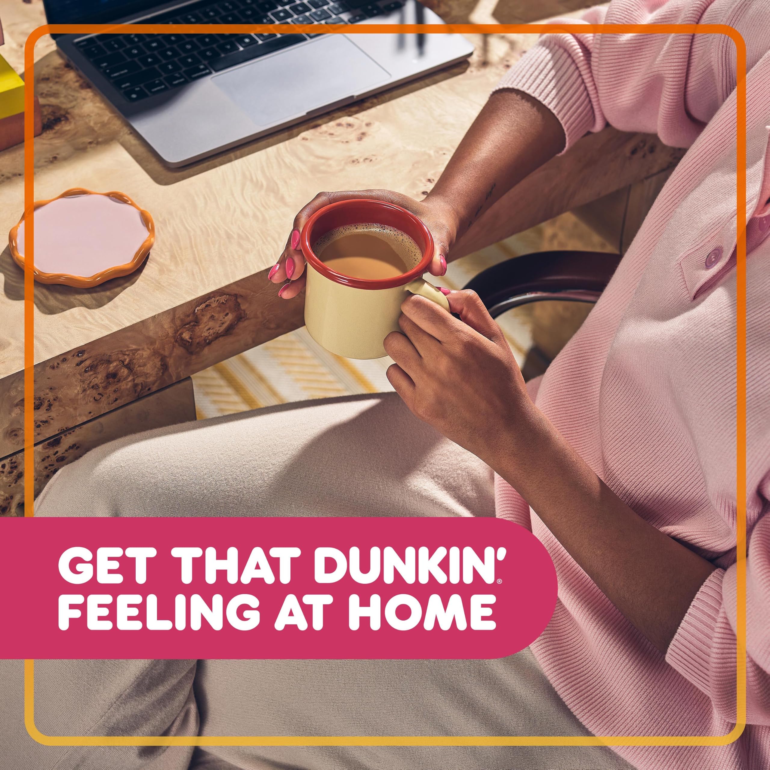 dunkin serving iced coffee lifestyle scene displaying refreshing cold brew option