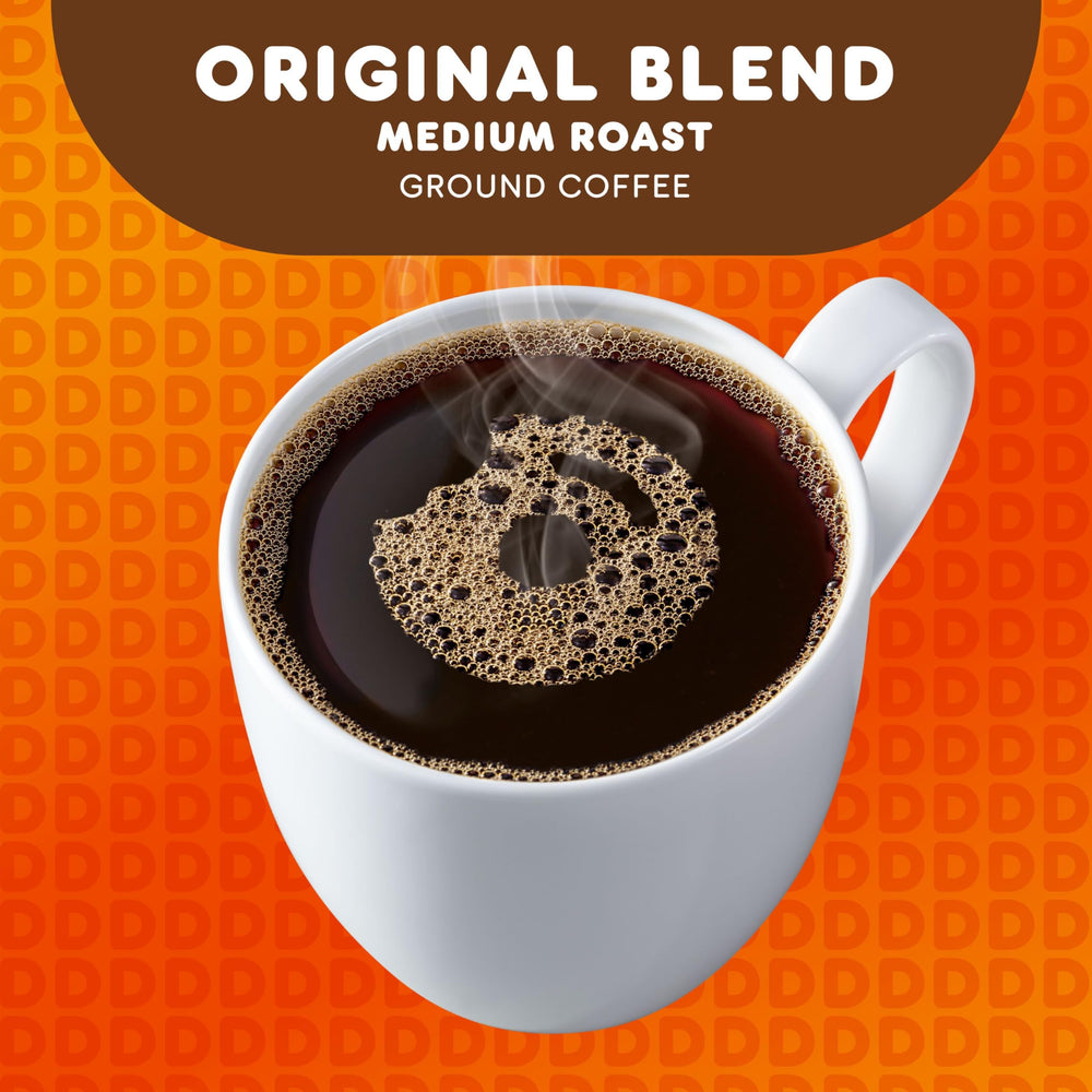 Dunkin' box beside a standard mug illustrating 44-count size and value