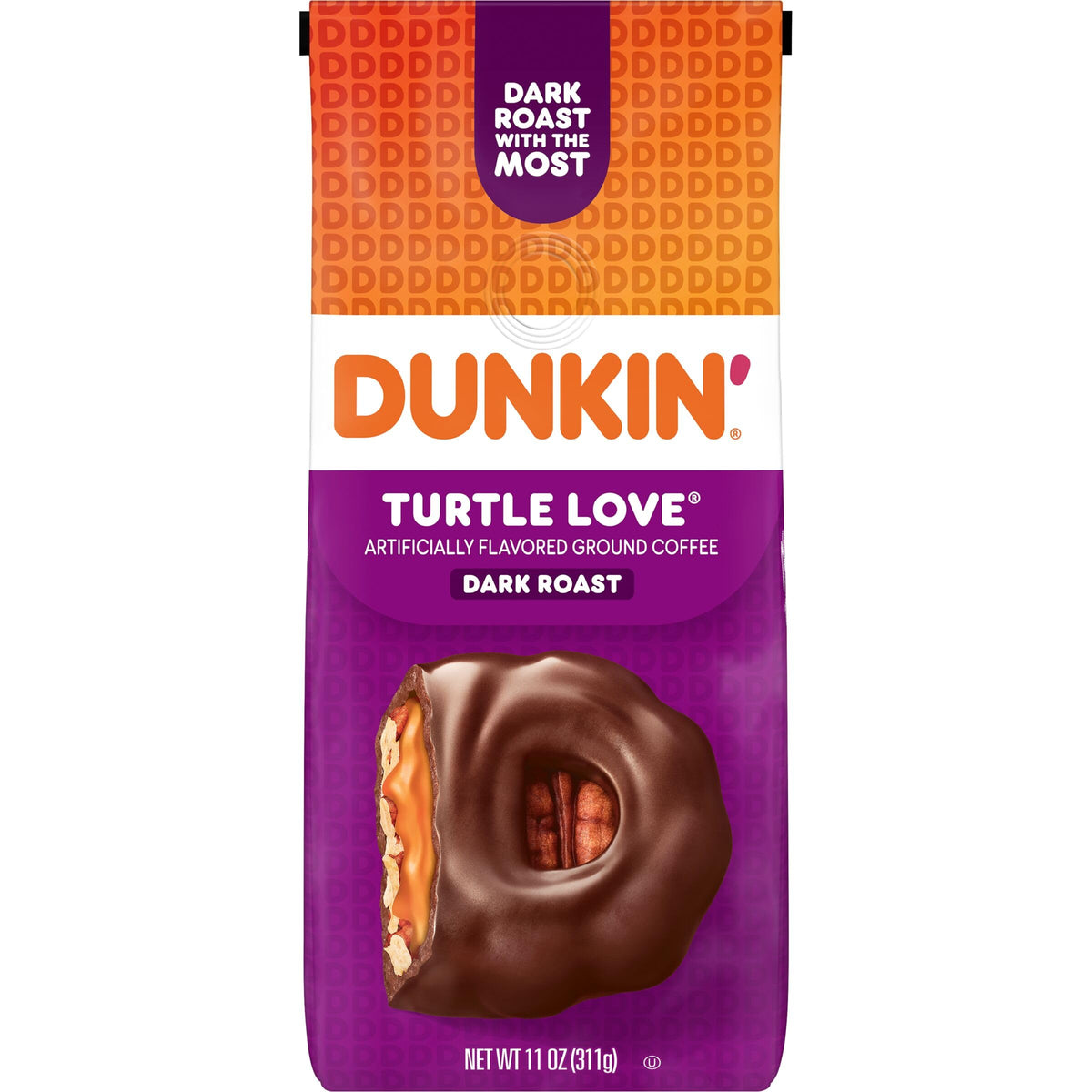 Dunkin' Turtle Love front packaging showcasing flavor and bag count, inviting purchase