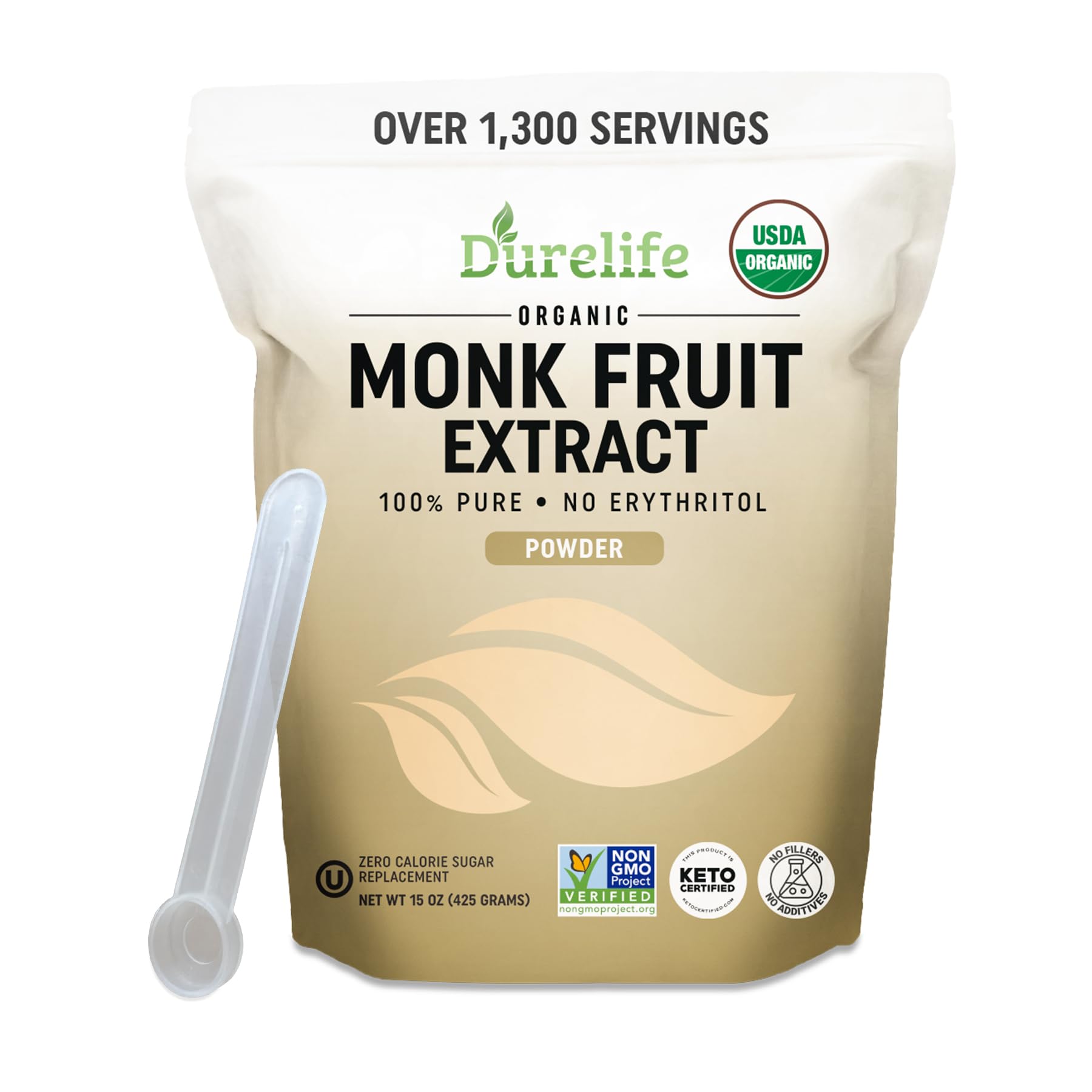 DureLife front of bag showing organic monk fruit and clean-label benefits