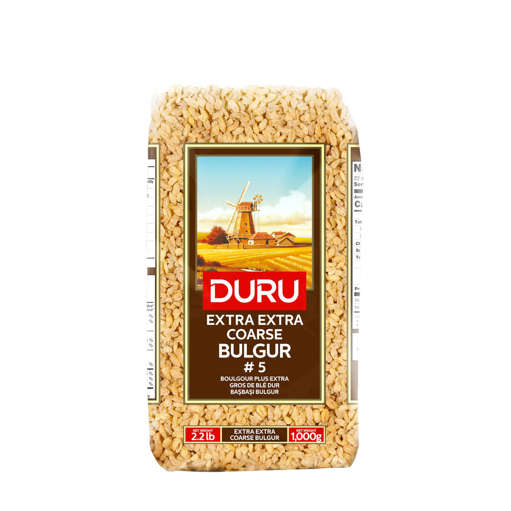 Duru pack front showing coarse bulgur and product weight benefits