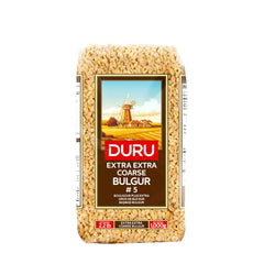 Duru pack front showing coarse bulgur and product weight benefits