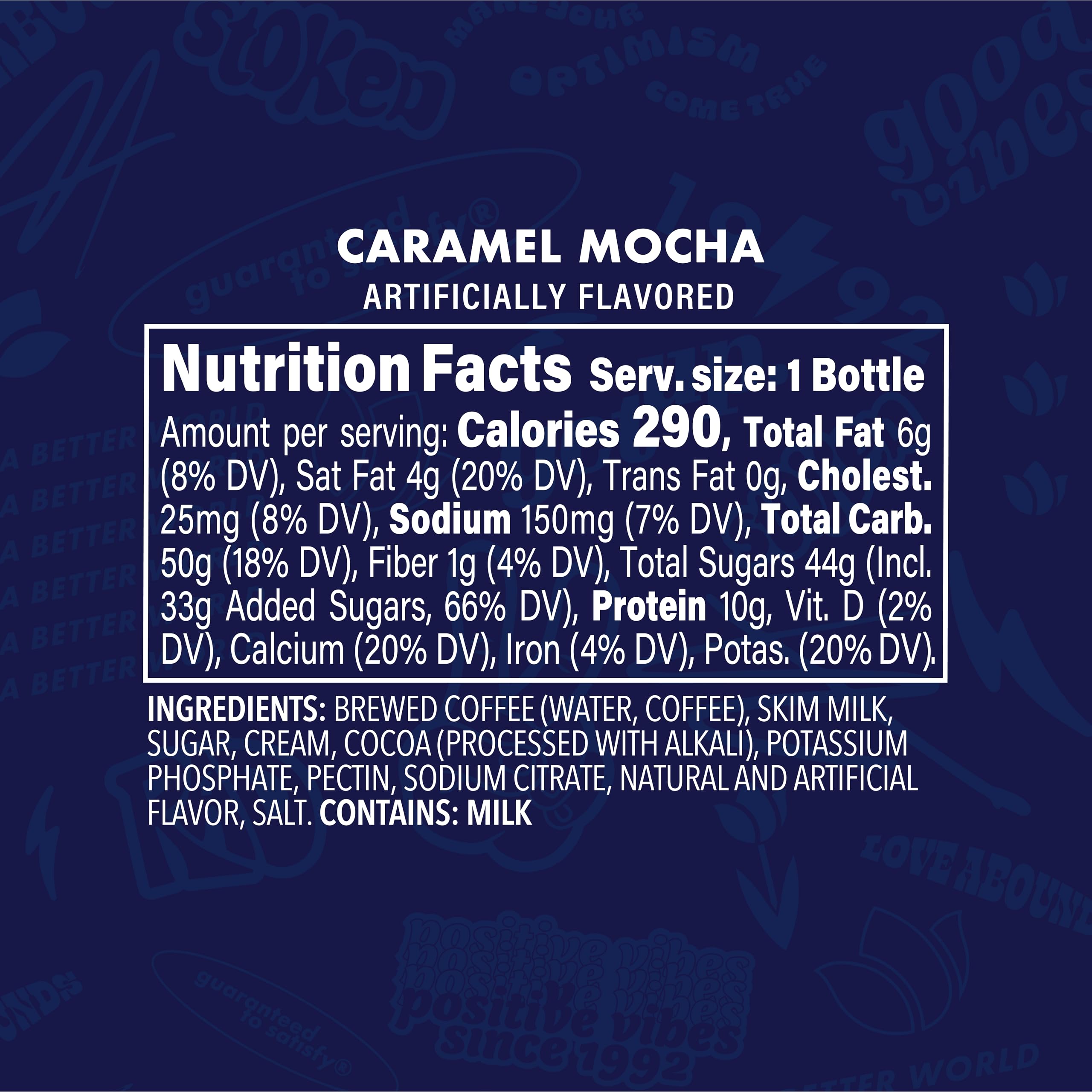 Dutch Bros caramel mocha ingredients flatlay with coffee beans, cocoa, and caramel for flavor cues