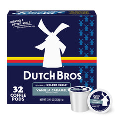 Dutch Bros front packaging showing 32 pods and flavor benefits