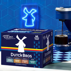 Dutch Bros pod inserted in brewer illustrating simple one-step brewing at home