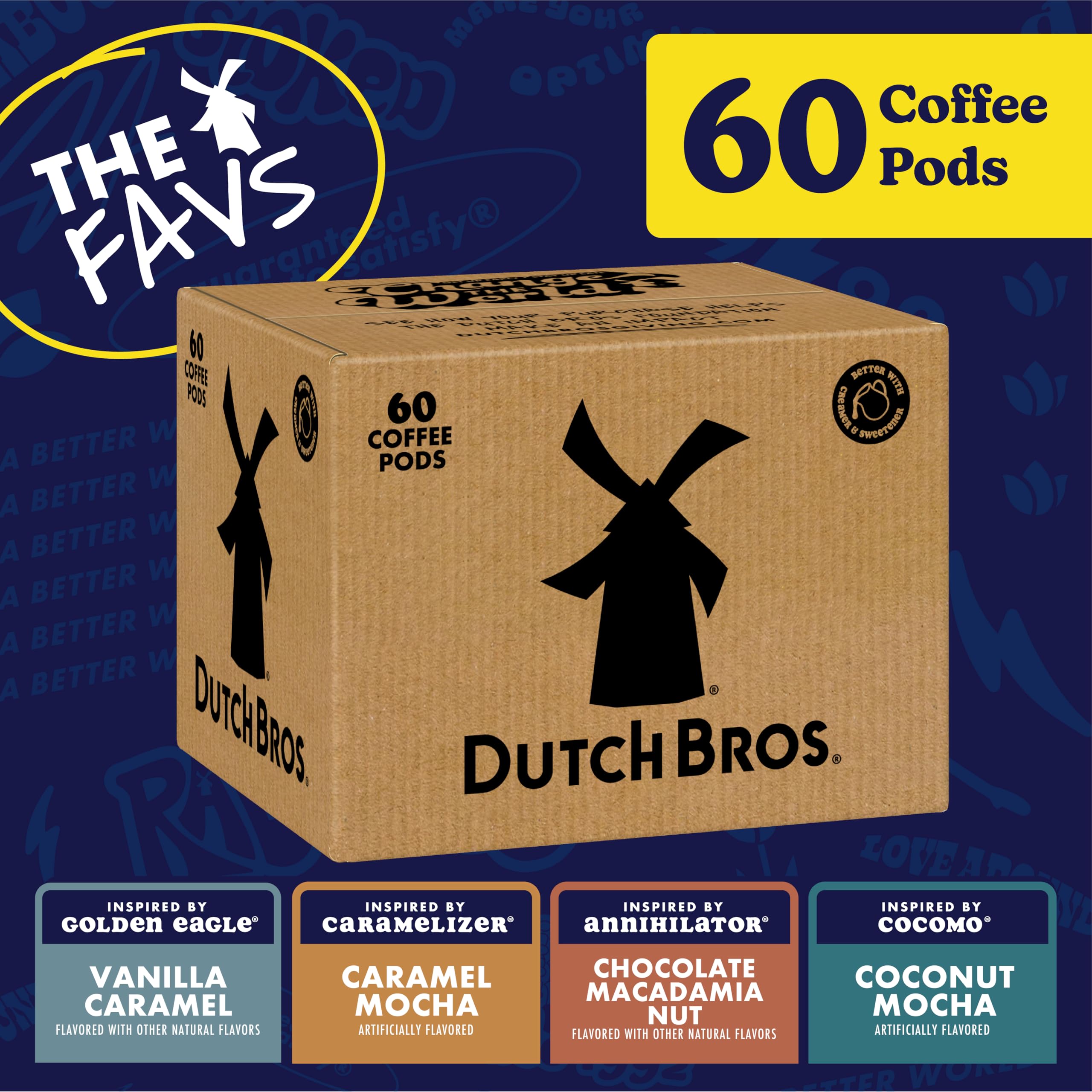 Dutch Bros pods lined up displaying variety and quick single-serve convenience