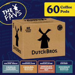 Dutch Bros pods lined up displaying variety and quick single-serve convenience