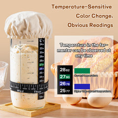 DWTS DANWEITESI temperature sticker on jar showing fermentation range for consistent starter control