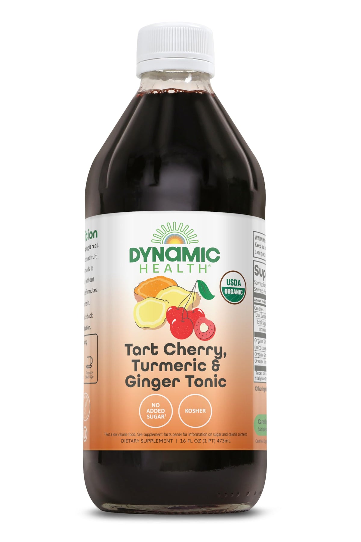 Dynamic Health front bottle view showing label and 16 fl oz size, clear benefit: easy identification