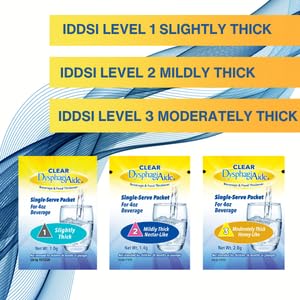 DYSPHAGIAIDE clinical tray with packets illustrating trusted healthcare use