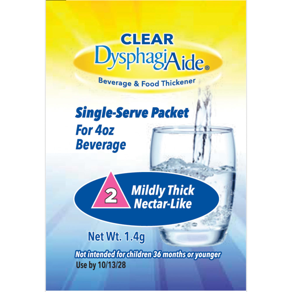 DYSPHAGIAIDE front packet showing branding and single-serve convenience