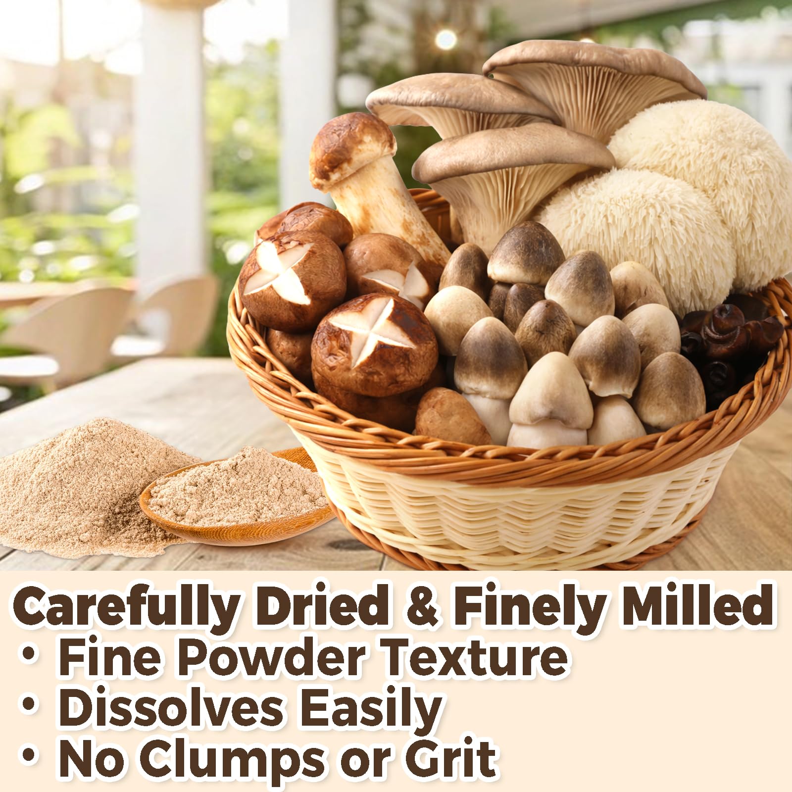 dzikekei mushroom powder stirred into simmering broth for richer flavor
