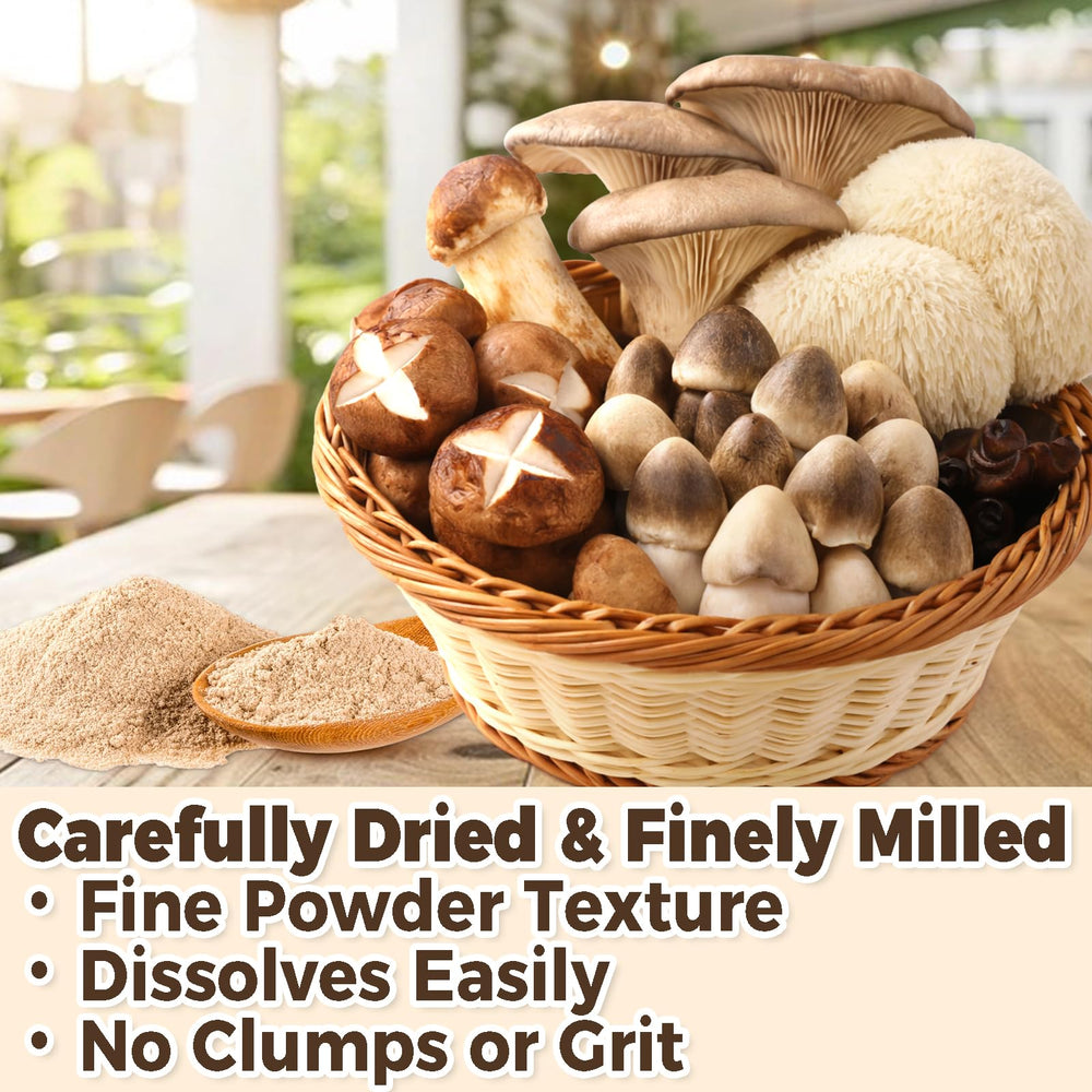 dzikekei mushroom powder stirred into simmering broth for richer flavor