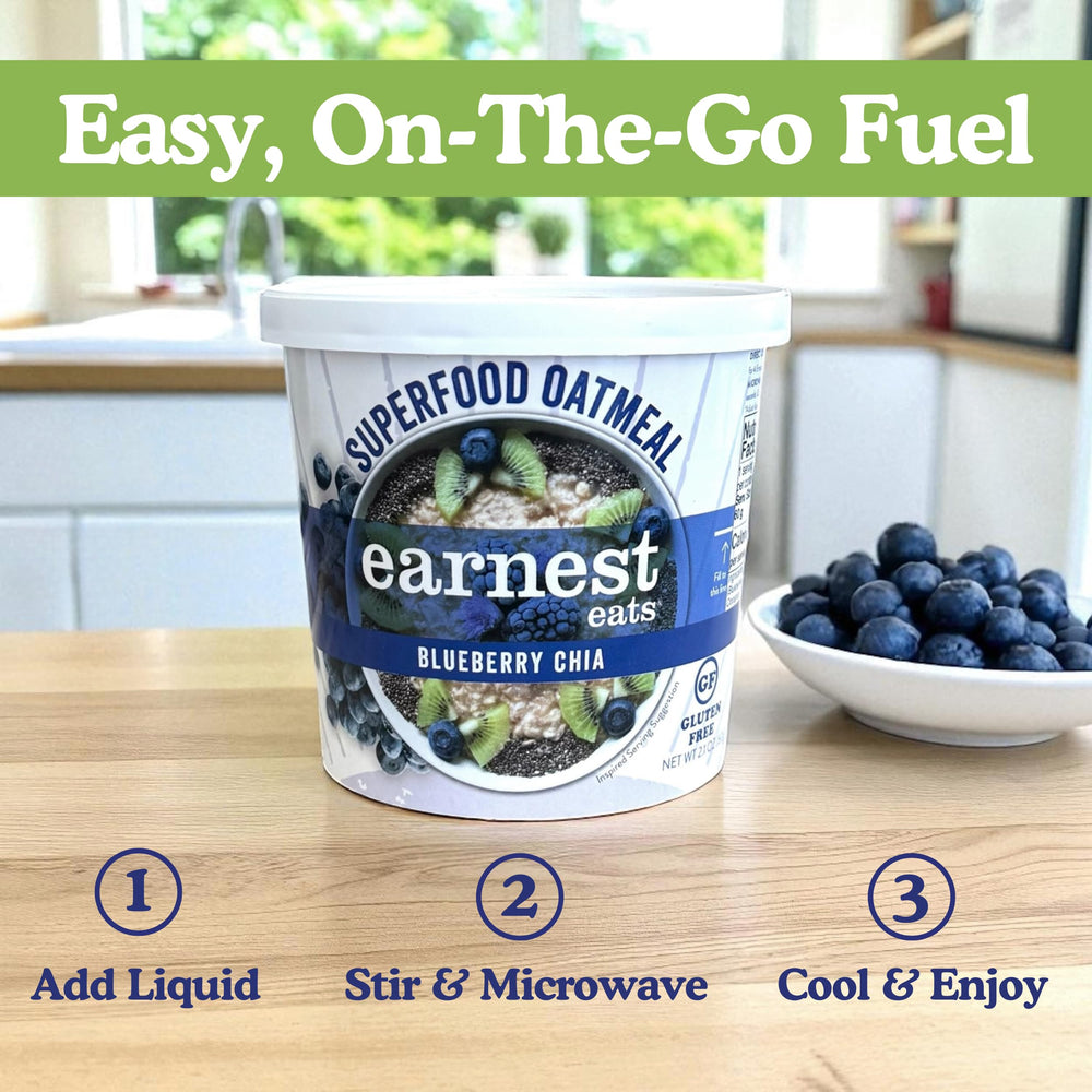 Earnest Eats overnight oats in fridge jar illustrating easy grab-and-go morning meal