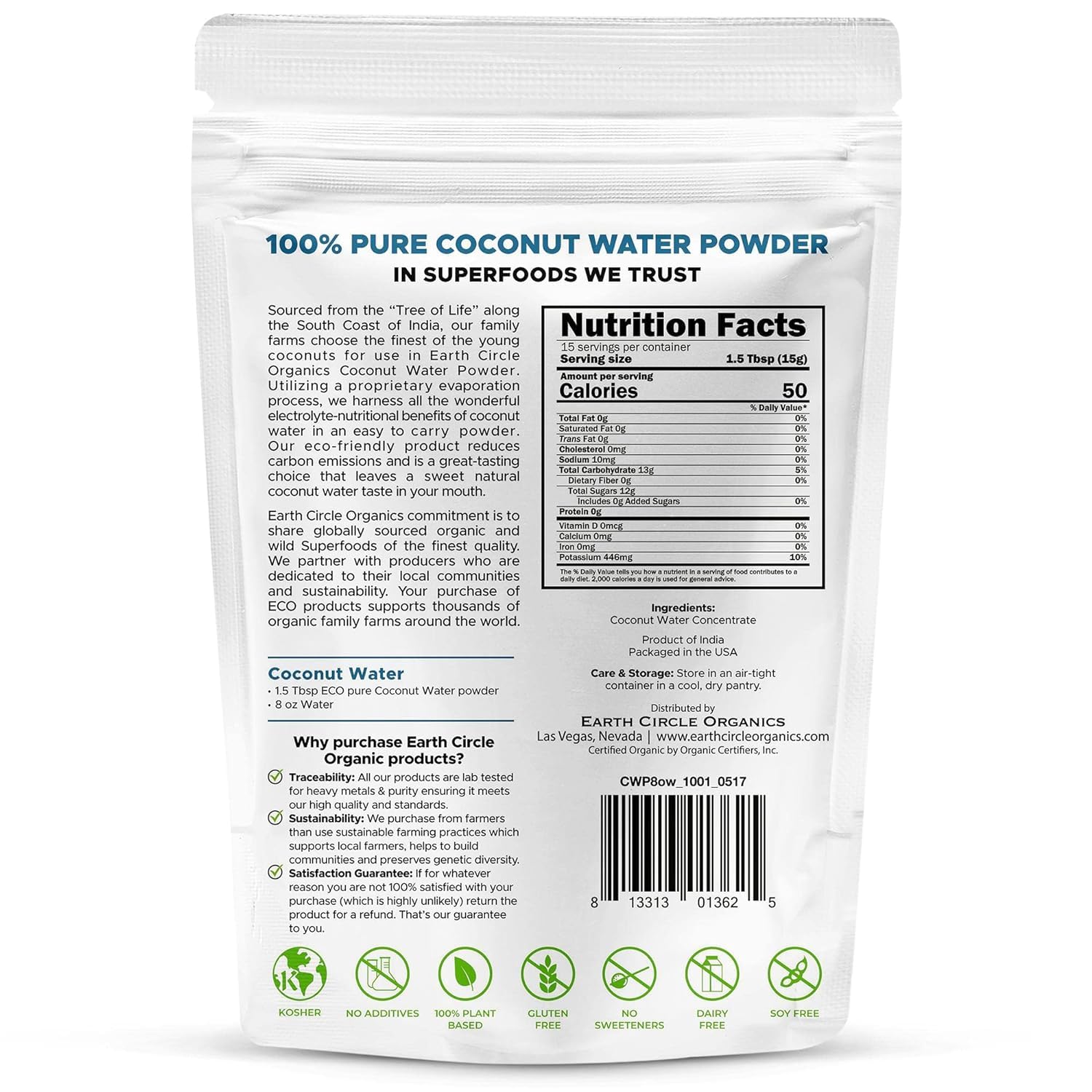 Earth Circle Organics fine coconut powder texture close-up for easy mixing