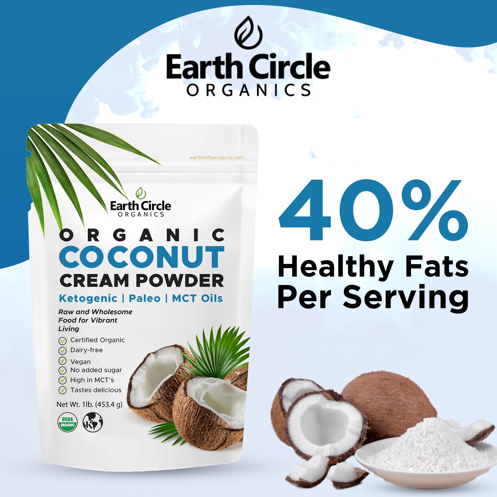 Earth Circle Organics spoon dissolving in water for quick creamy beverage
