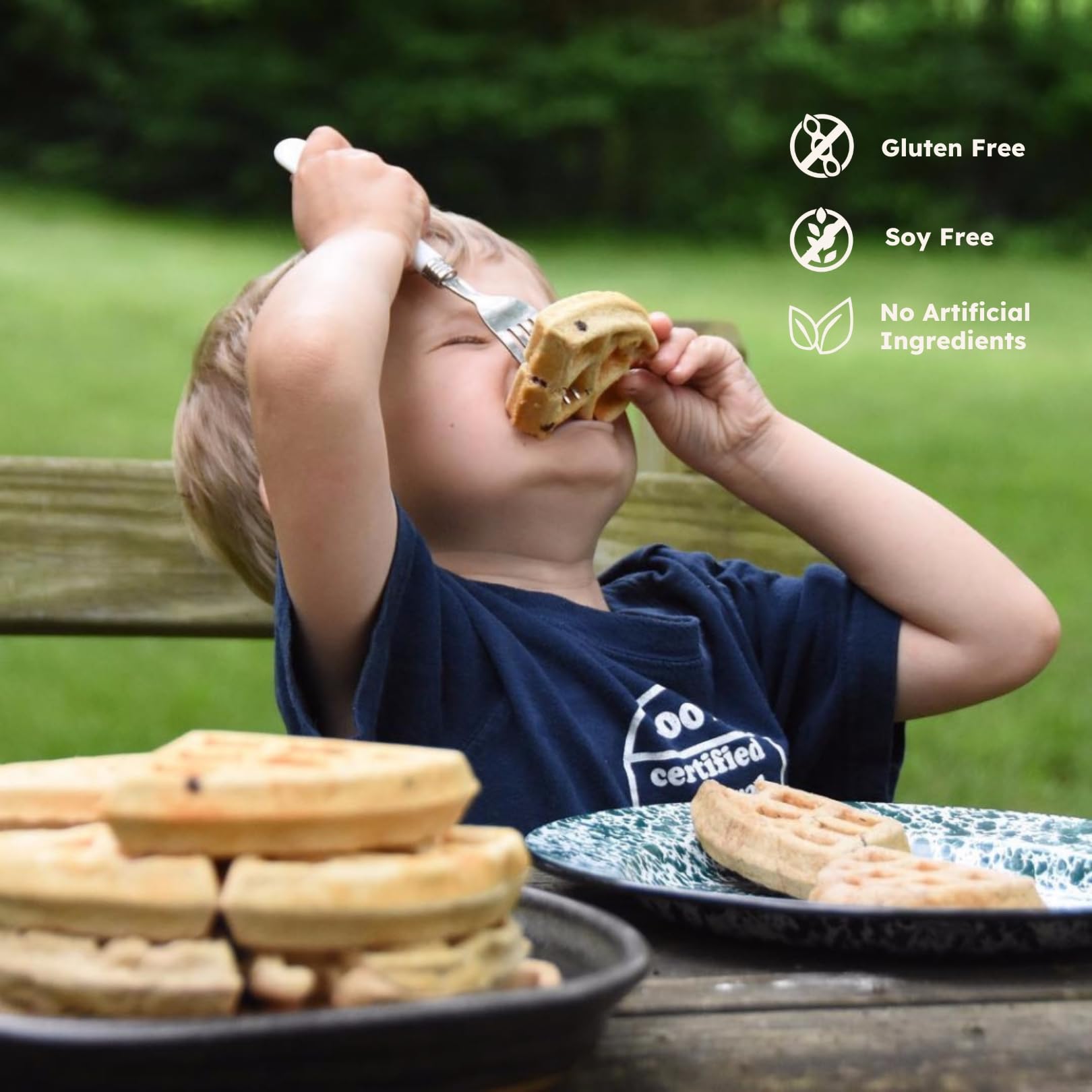 Earth Fed Muscle stacked protein pancakes with syrup, high-protein breakfast