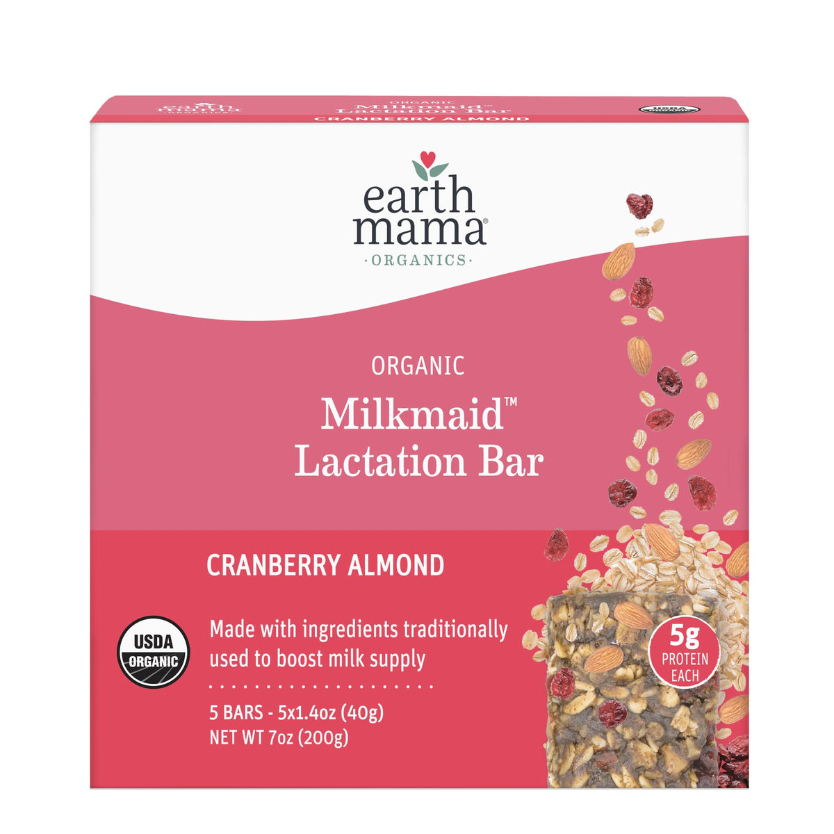 Earth Mama front packaging showing cranberry almond bars and branding benefit convenience