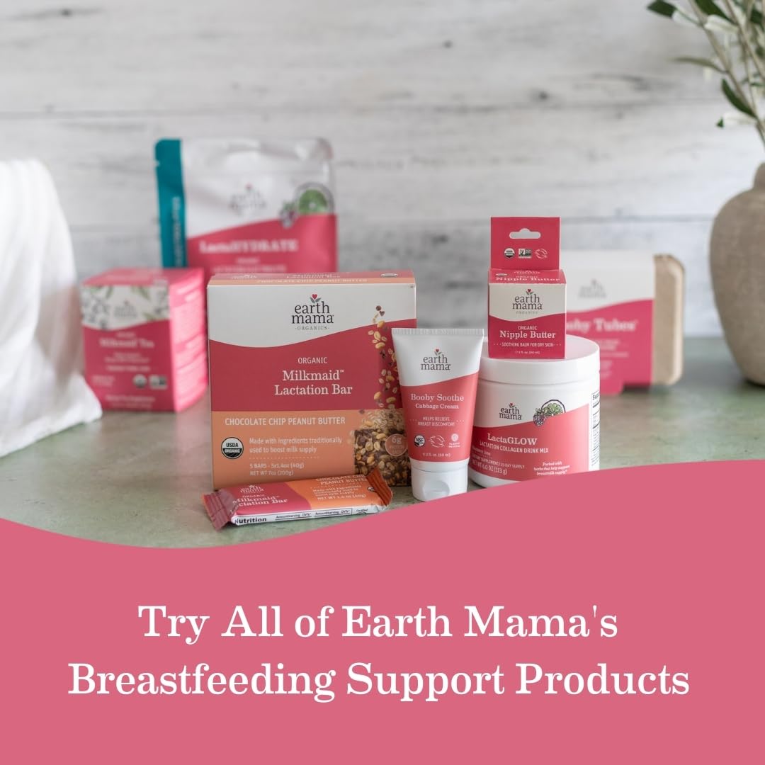 Earth Mama bar beside nursing essentials in a cozy setting showing snack support