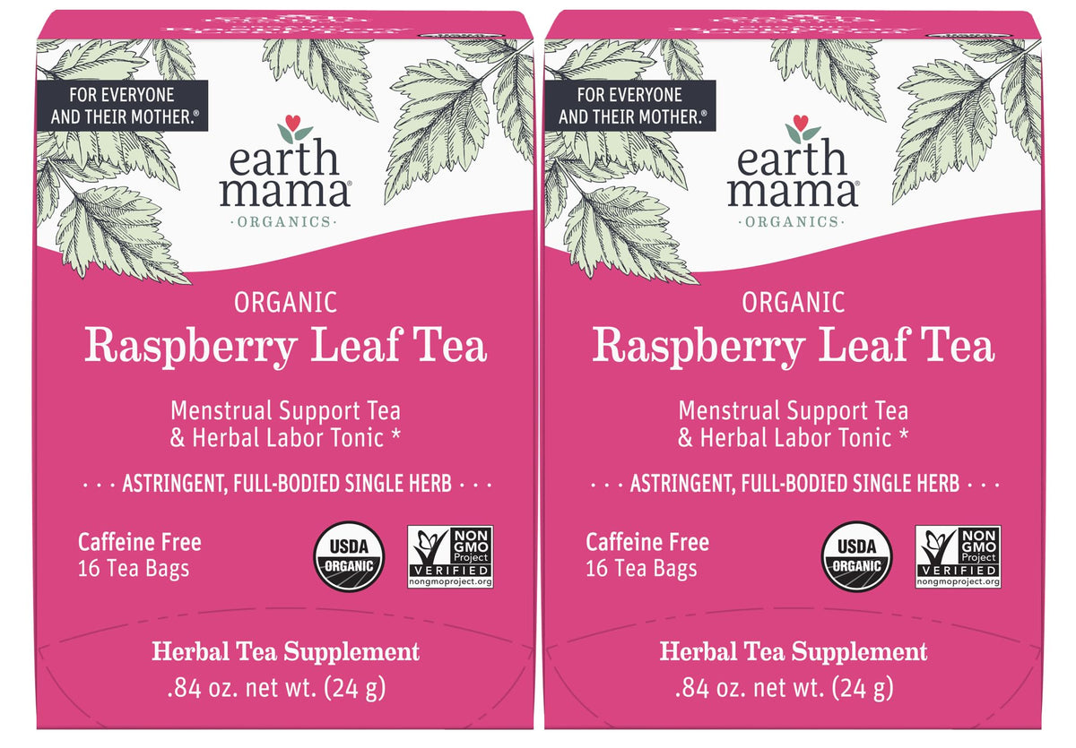 Earth Mama front packaging showing organic raspberry leaf and benefits