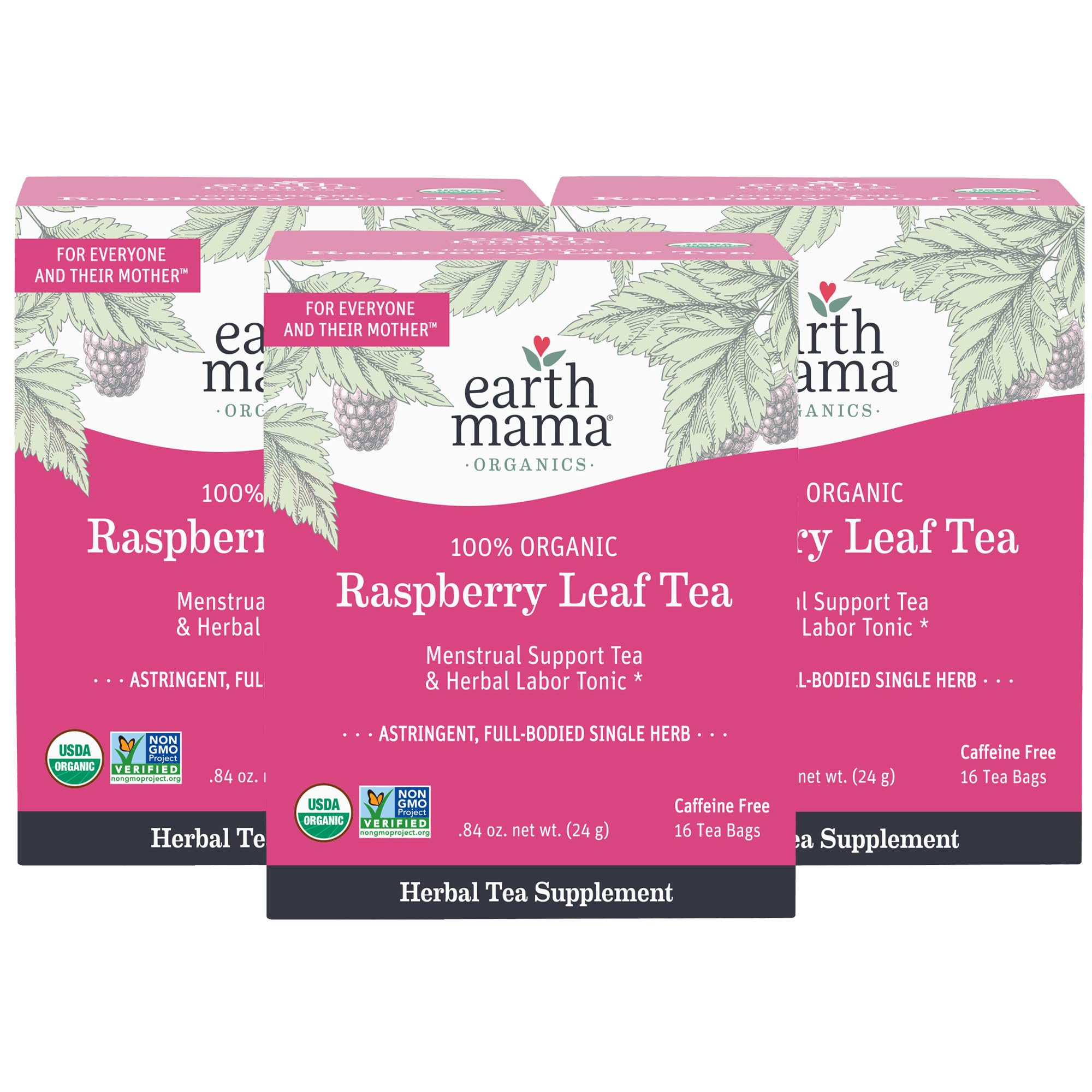 Earth Mama front packaging showing 48 organic teabags and clear labeling benefits