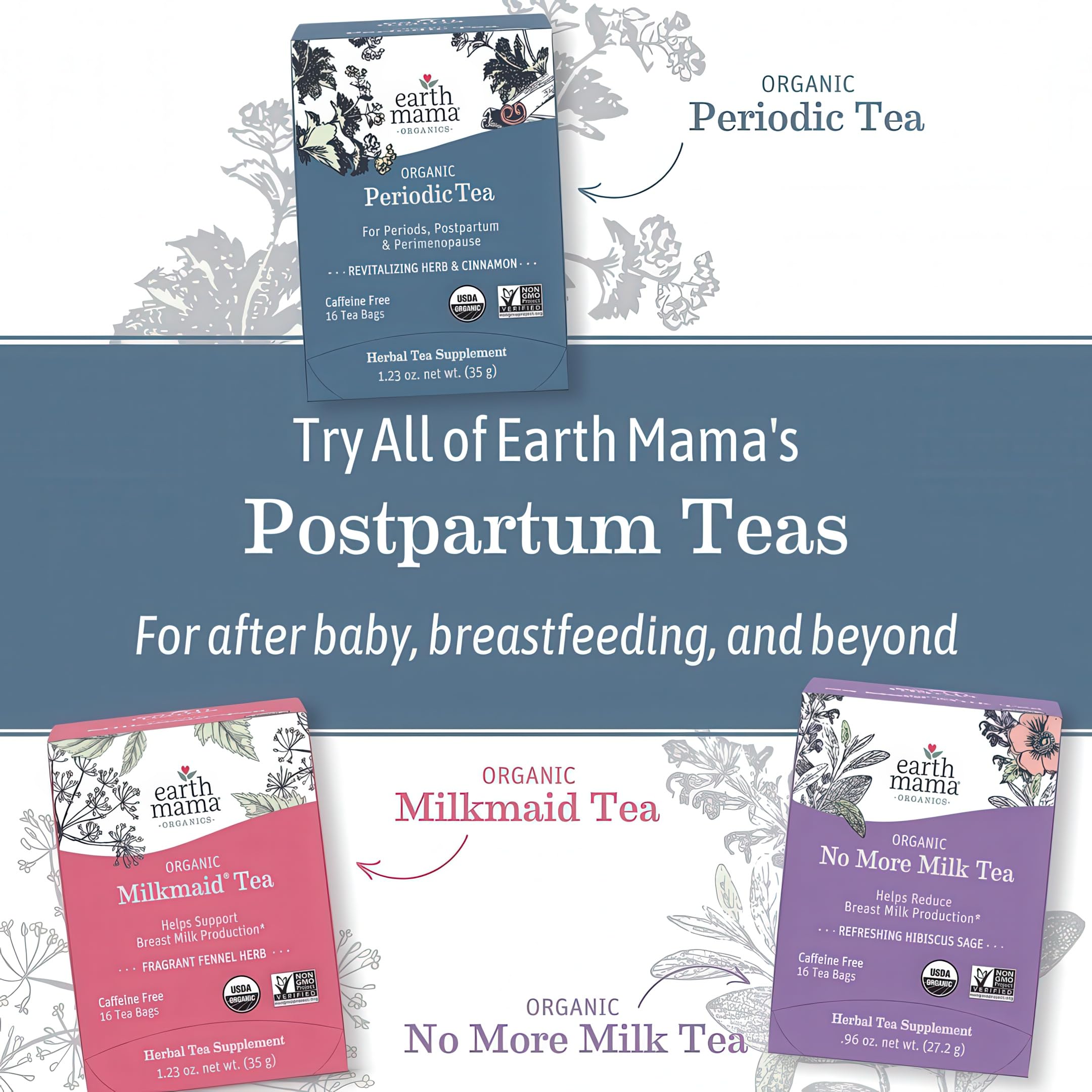 Earth Mama lifestyle image of expectant mother sipping tea showing calming self-care benefit