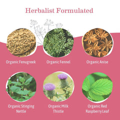 Earth Mama loose herbs texture showing fenugreek and fennel for balanced blend