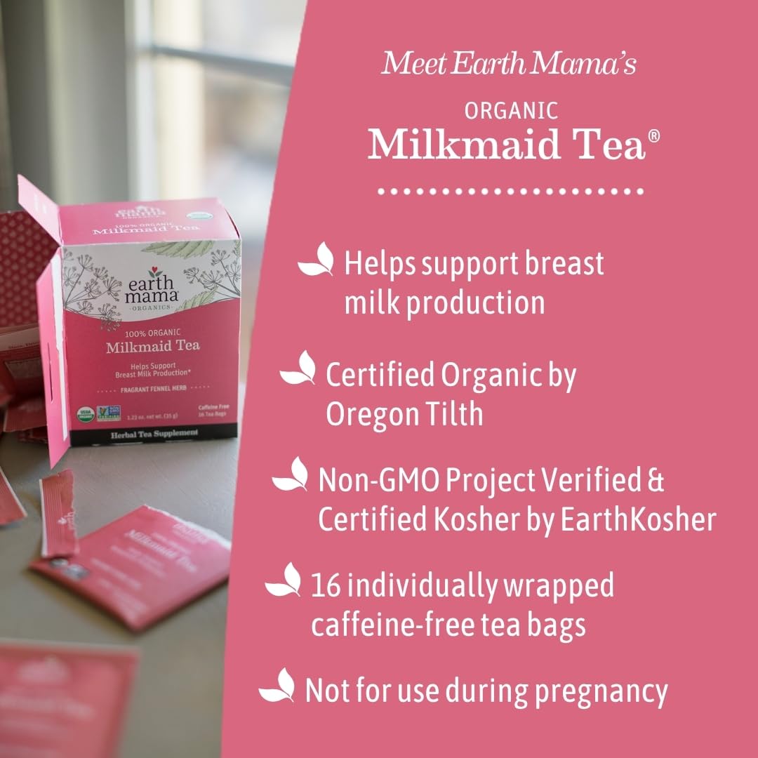 Earth Mama tea bag close-up with visible tag and easy steeping benefit
