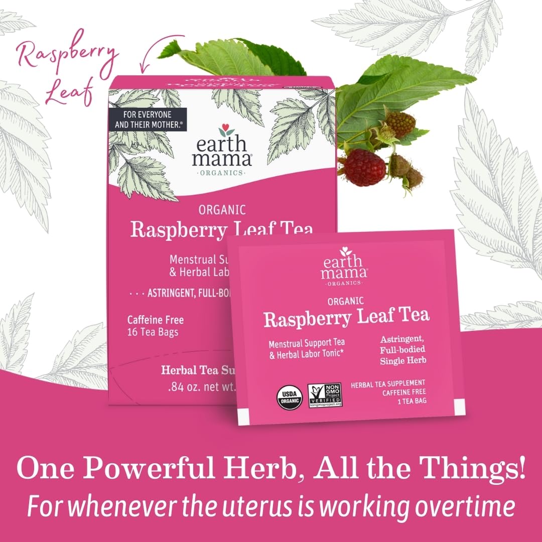 Earth Mama open box displaying individually wrapped teabags showing travel-ready convenience benefit