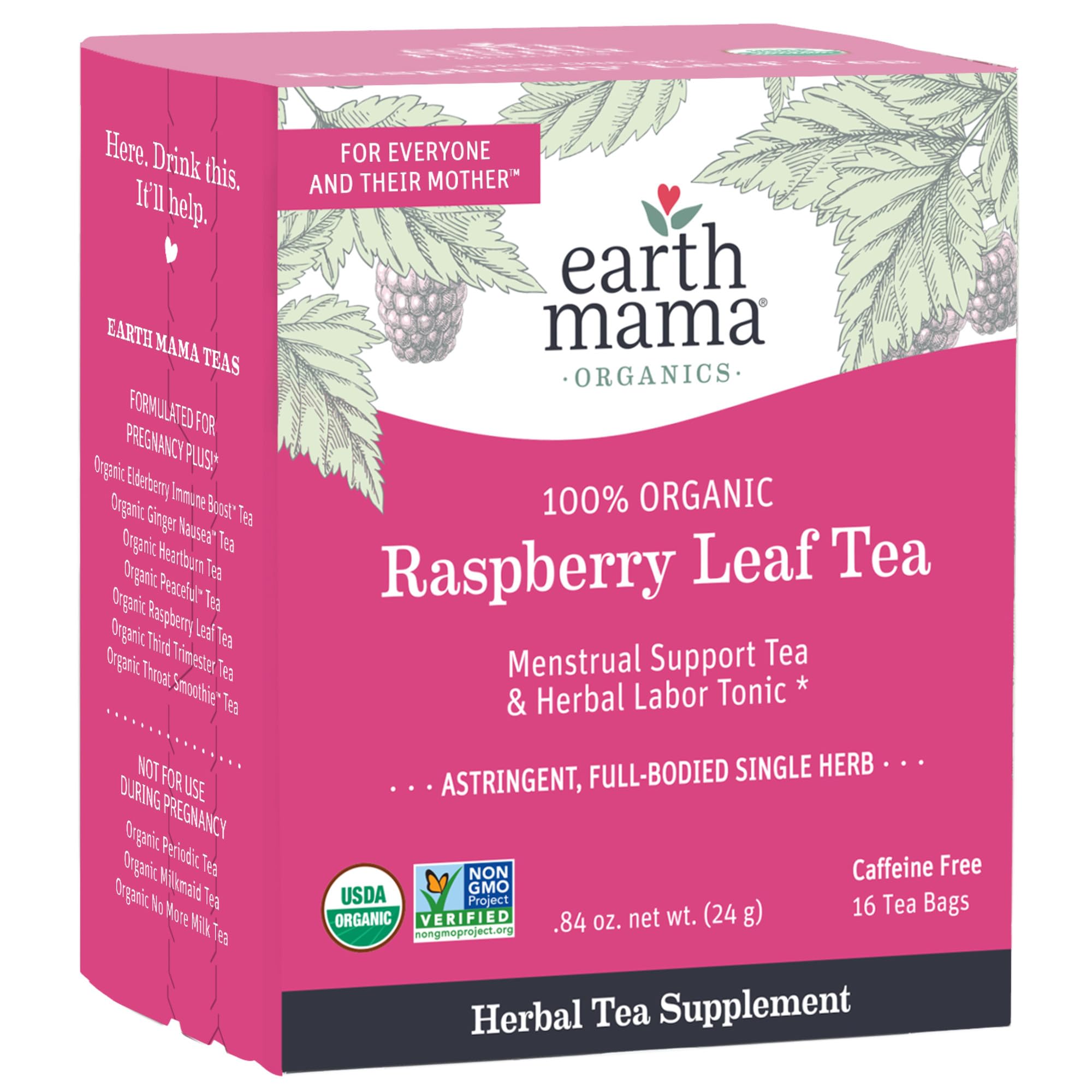 Earth Mama tea in bowl with dried raspberry leaves showing ingredient clarity