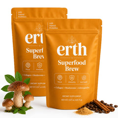 Earth Superfood Brew front pouch showing product branding and benefits