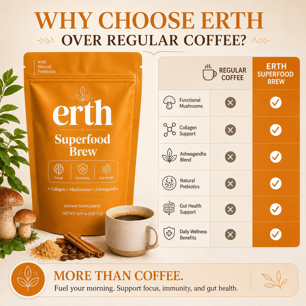 Earth Superfood Brew iced glass served over ice for a refreshing alternative