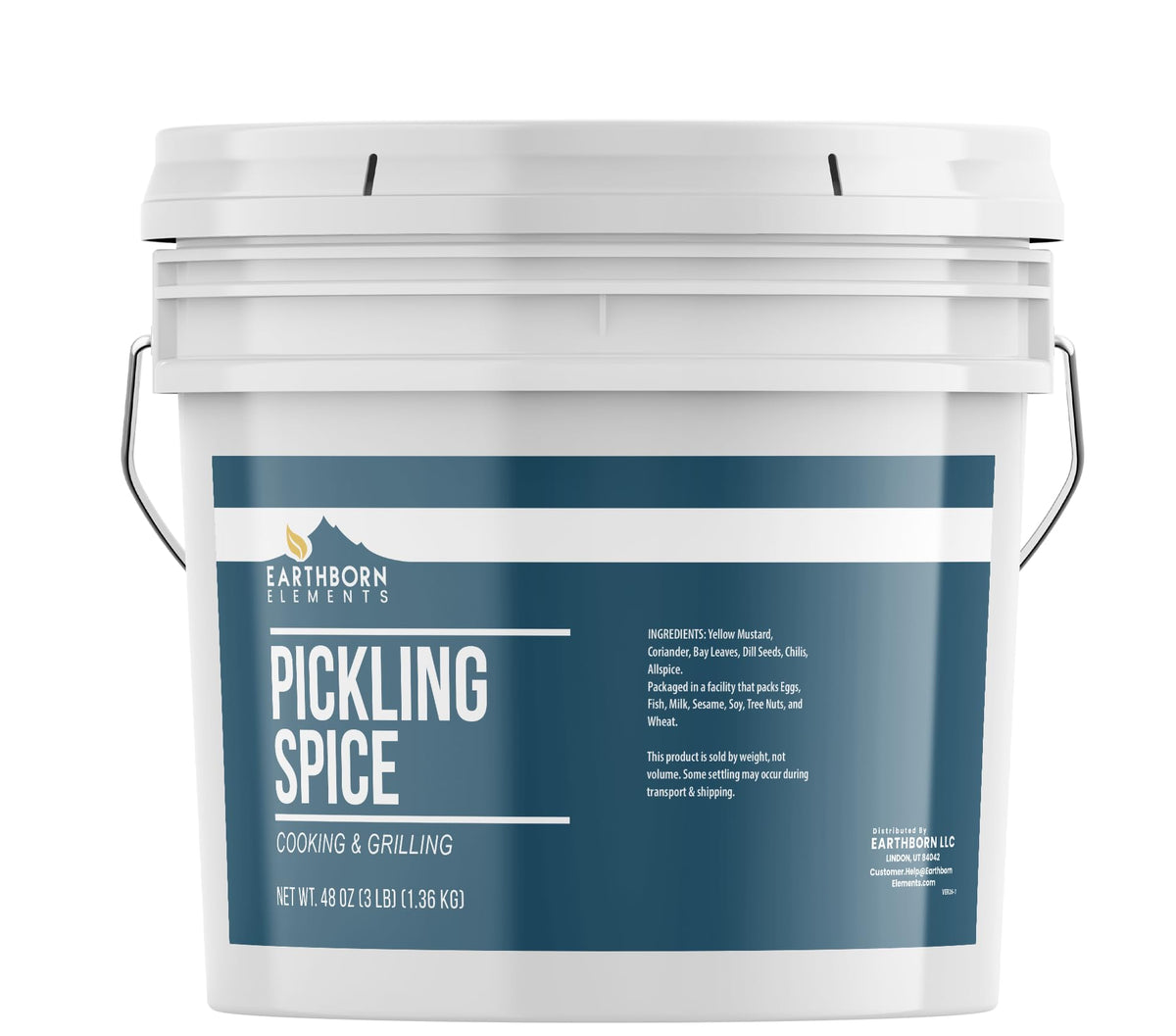 Earthborn Elements bucket front view showing label and large bulk packaging benefit
