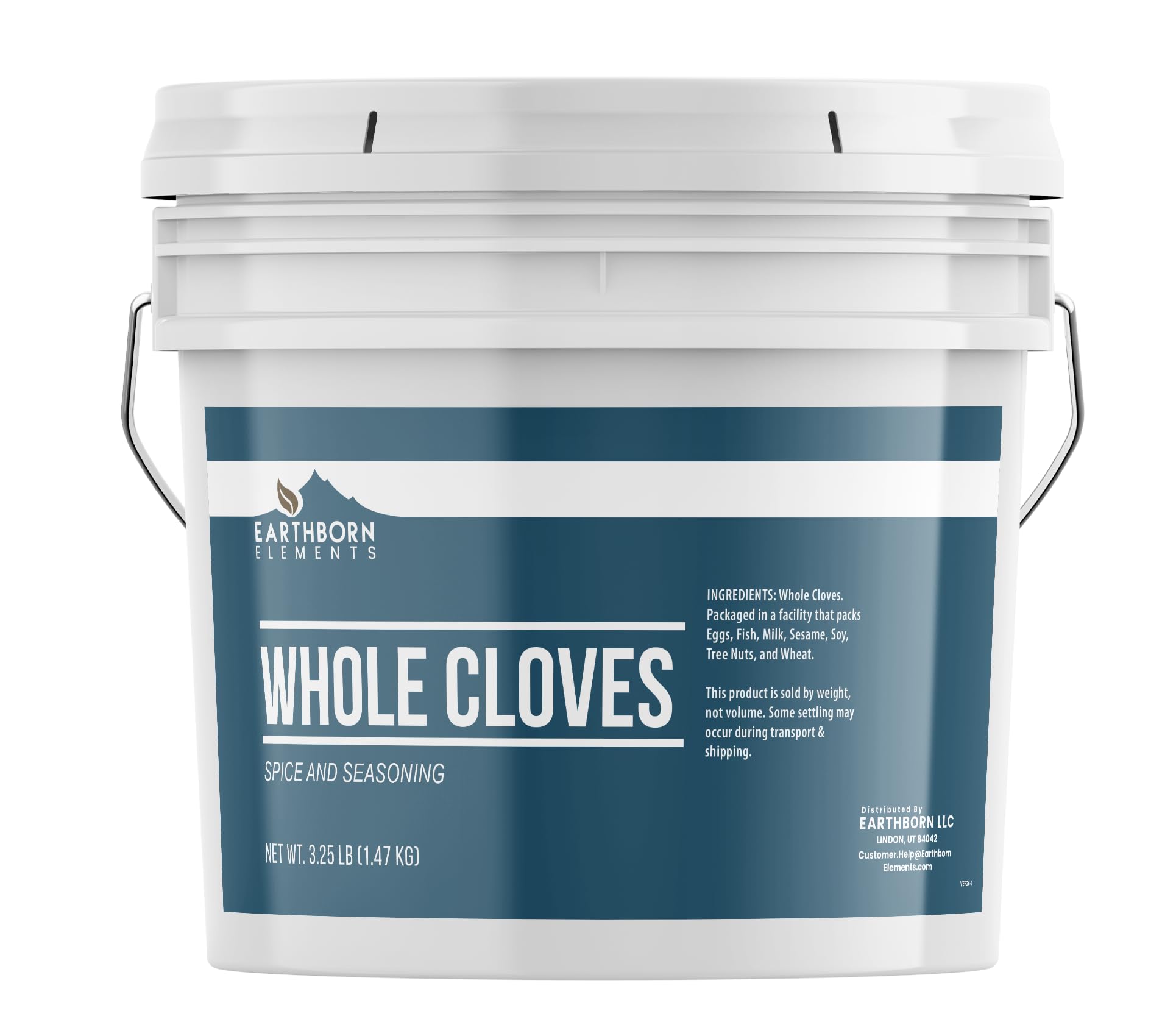 Earthborn Elements bucket front view showing whole cloves and volume benefit