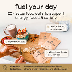 earthmeal prepared bowl of overnight oats ready to eat, illustrating convenience