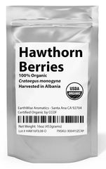 EarthWise Aromatics hawthorn berries beside measuring spoon shows one-pound scale benefit