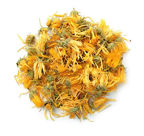 EarthWise Aromatics front packaging showing 1 lb organic calendula flowers and label benefits