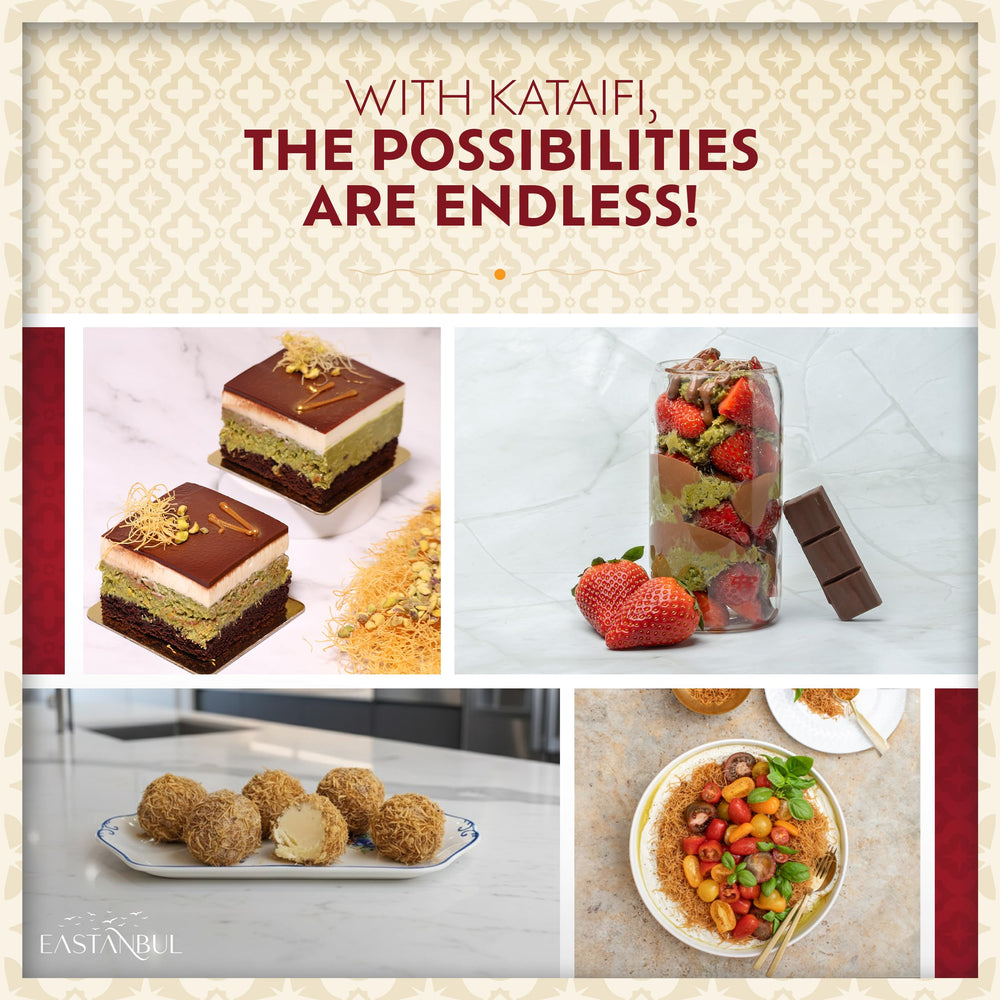 Eastanbul kataifi used as crunchy base in chocolate-pistachio bar, adding nutty texture