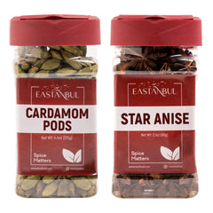 Eastanbul front packaging showing both cardamom and star anise, keeps spices fresh