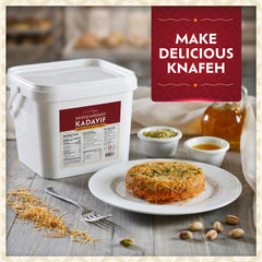 Eastanbul kunafa assembled in pan ready to bake, showcasing even layering and crisp finish
