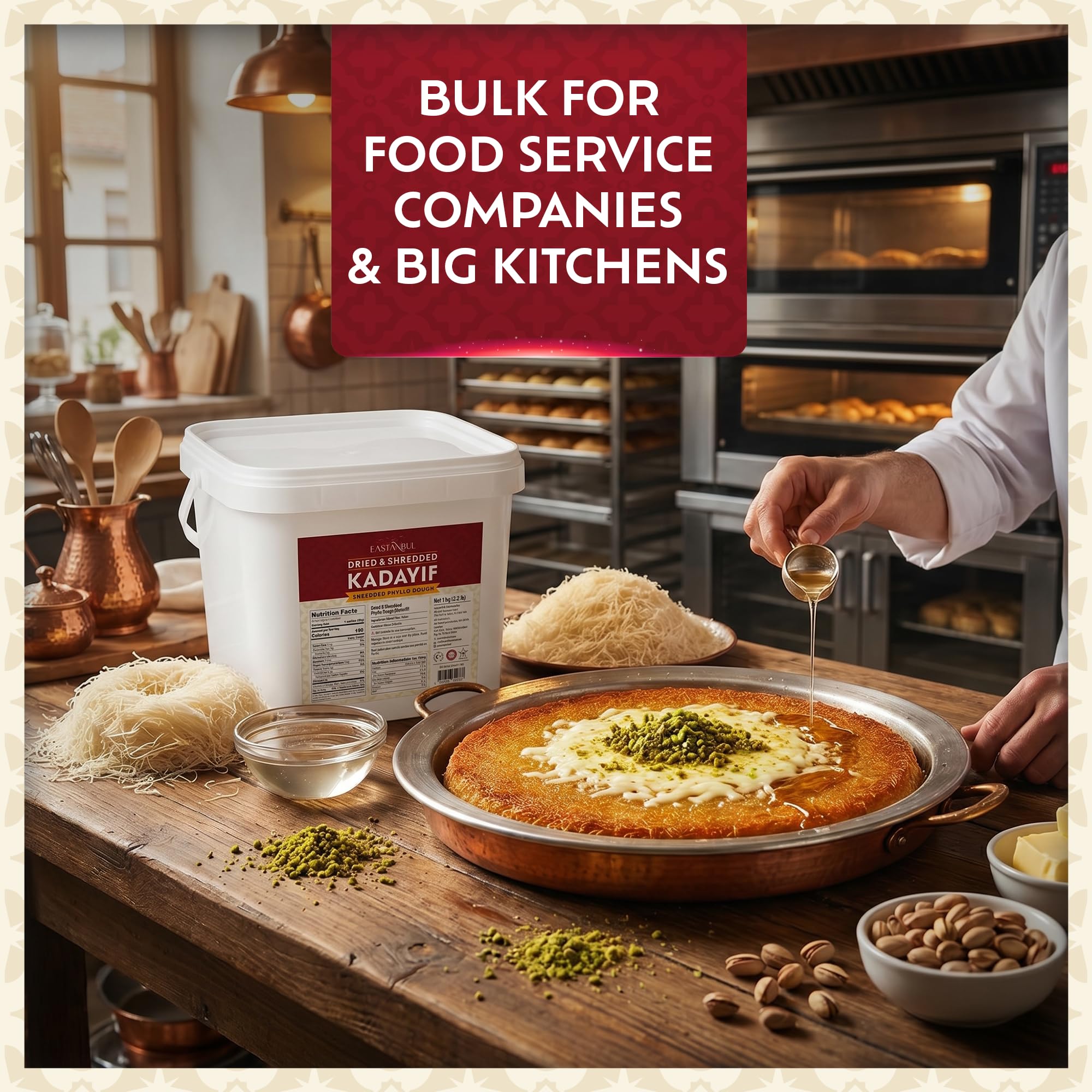 Eastanbul kataifi cheese nests on platter, demonstrating savory application and crunch