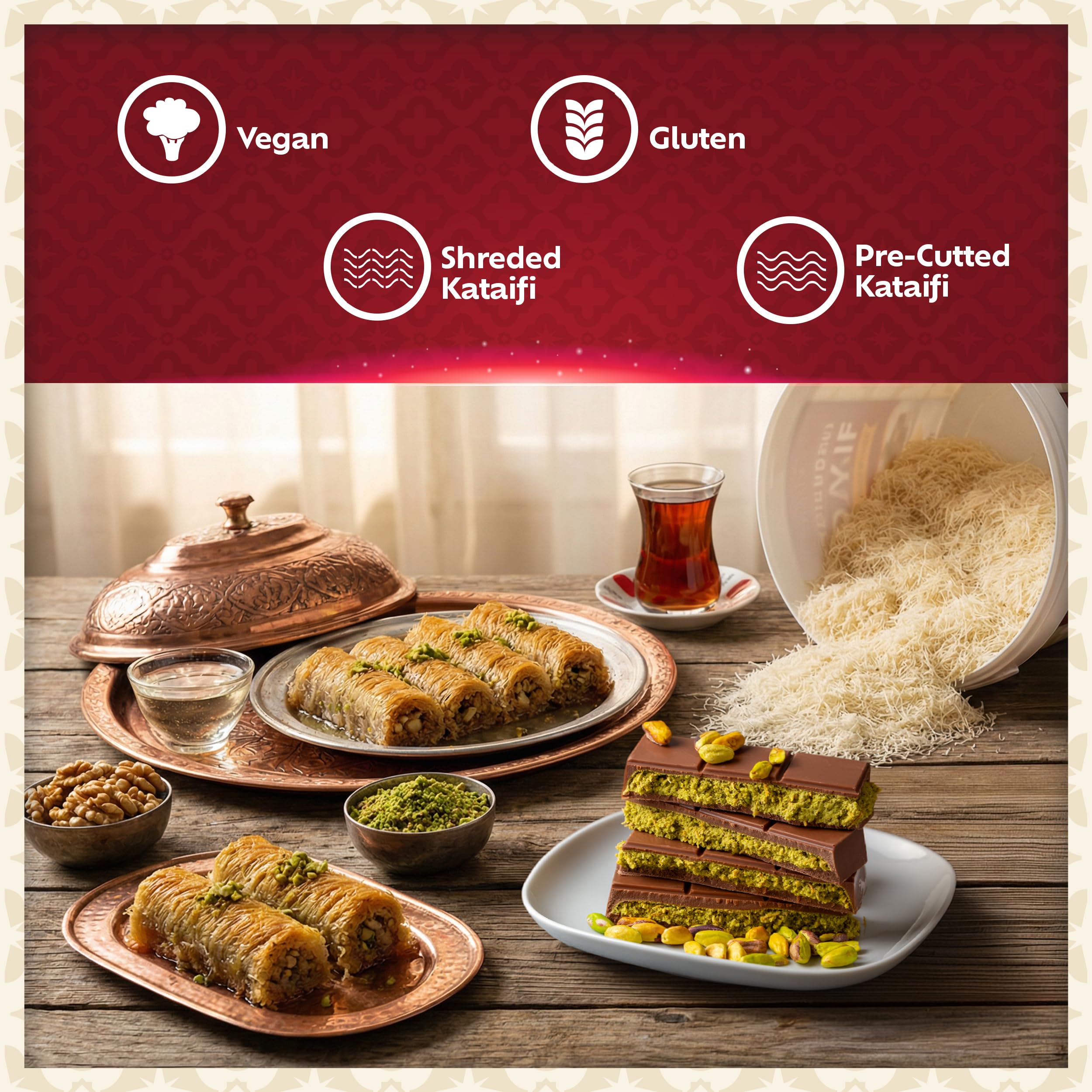 Eastanbul kataifi stored in airtight container, illustrating long shelf life benefit