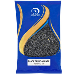 Eastern Feast front packaging of black beluga lentils showing product and weight, pantry-ready quality
