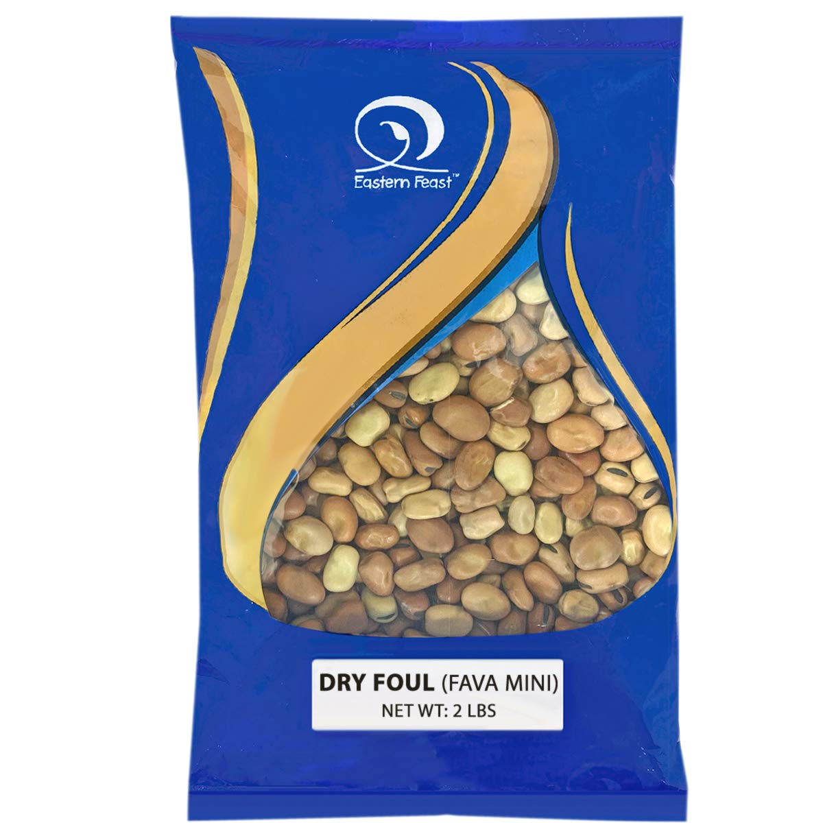 Eastern Feast front packaging of dry foul fava mini, clear label and net weight visible benefits pantry staple